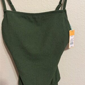 Kona Sol Olive Green Ribbed One-Piece Swimsuit